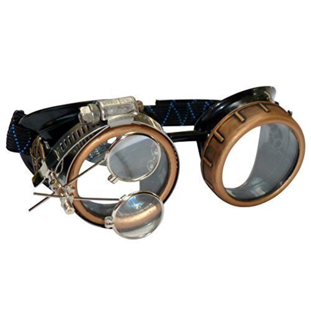 9255 Steampunk Goggles Rave Glasses with Compass Design, Handcrafted